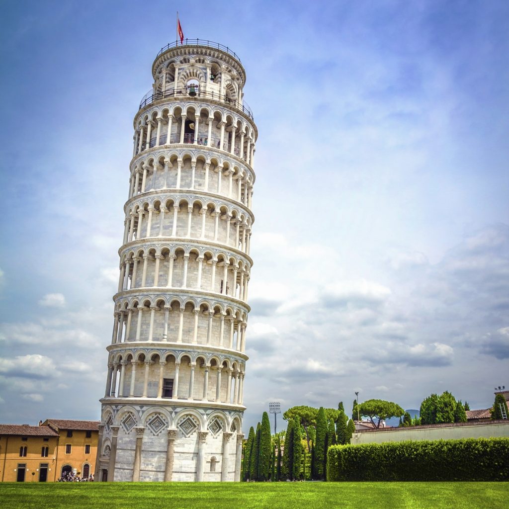 Leaning Tower of Pisa in Tuscany, a Unesco World Heritage Site and one of the most recognized and famous buildings in the world.